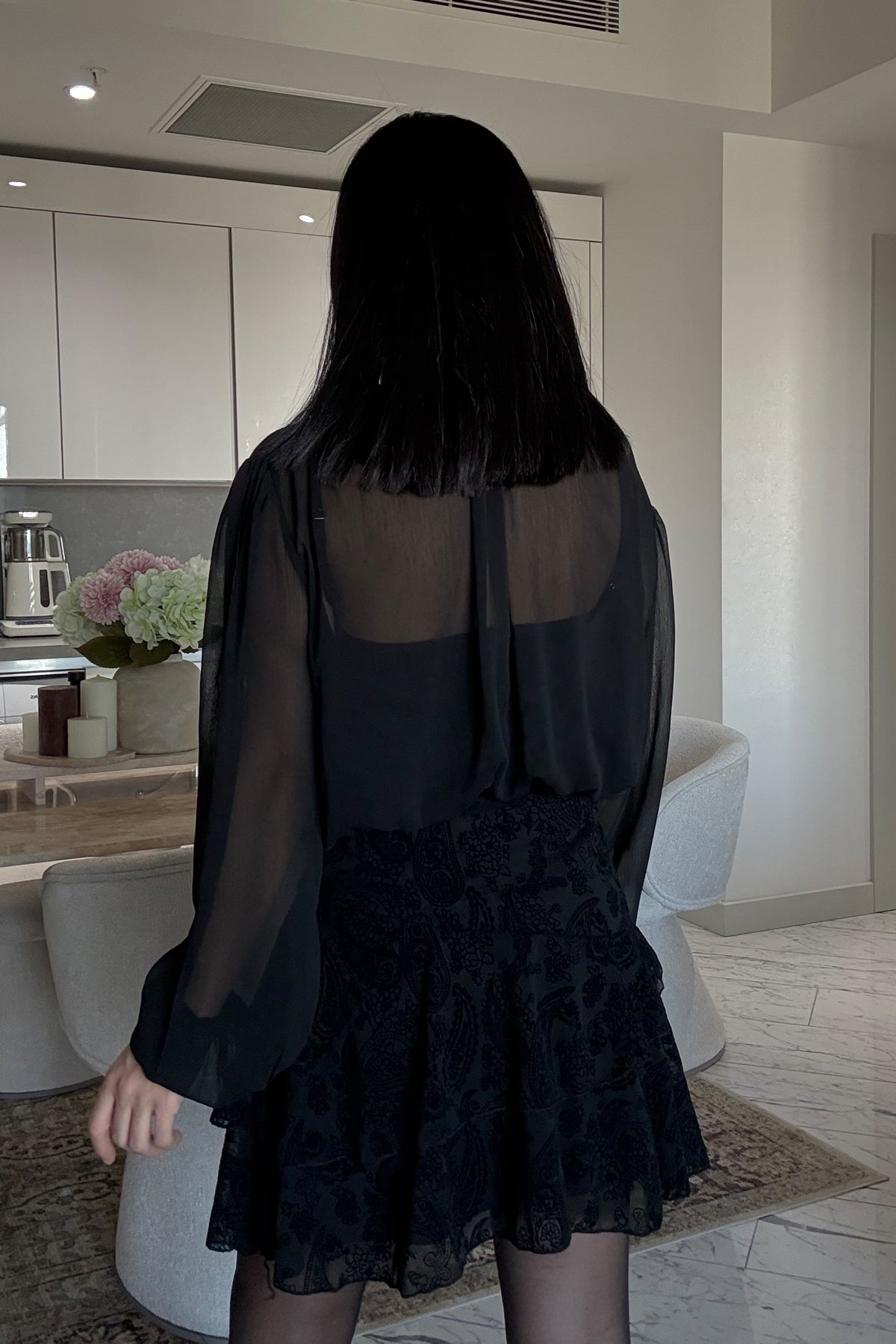 Eteği Kadife Astarlı Tasarım Tül Mini Elbise SY-3526-Siyah