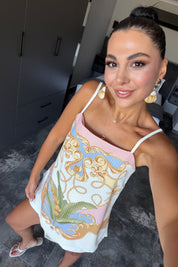 Pembe Şal Desenli Asimetrik Askılı Bluz SY-3816-Pembe