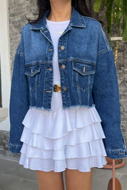 Koyu Mavi Crop Kot Ceket SY-2428-Koyu Mavi