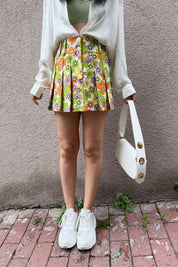 Renkli Çiçek Desenli Pileli Mini Etek SY-0332-Renkli