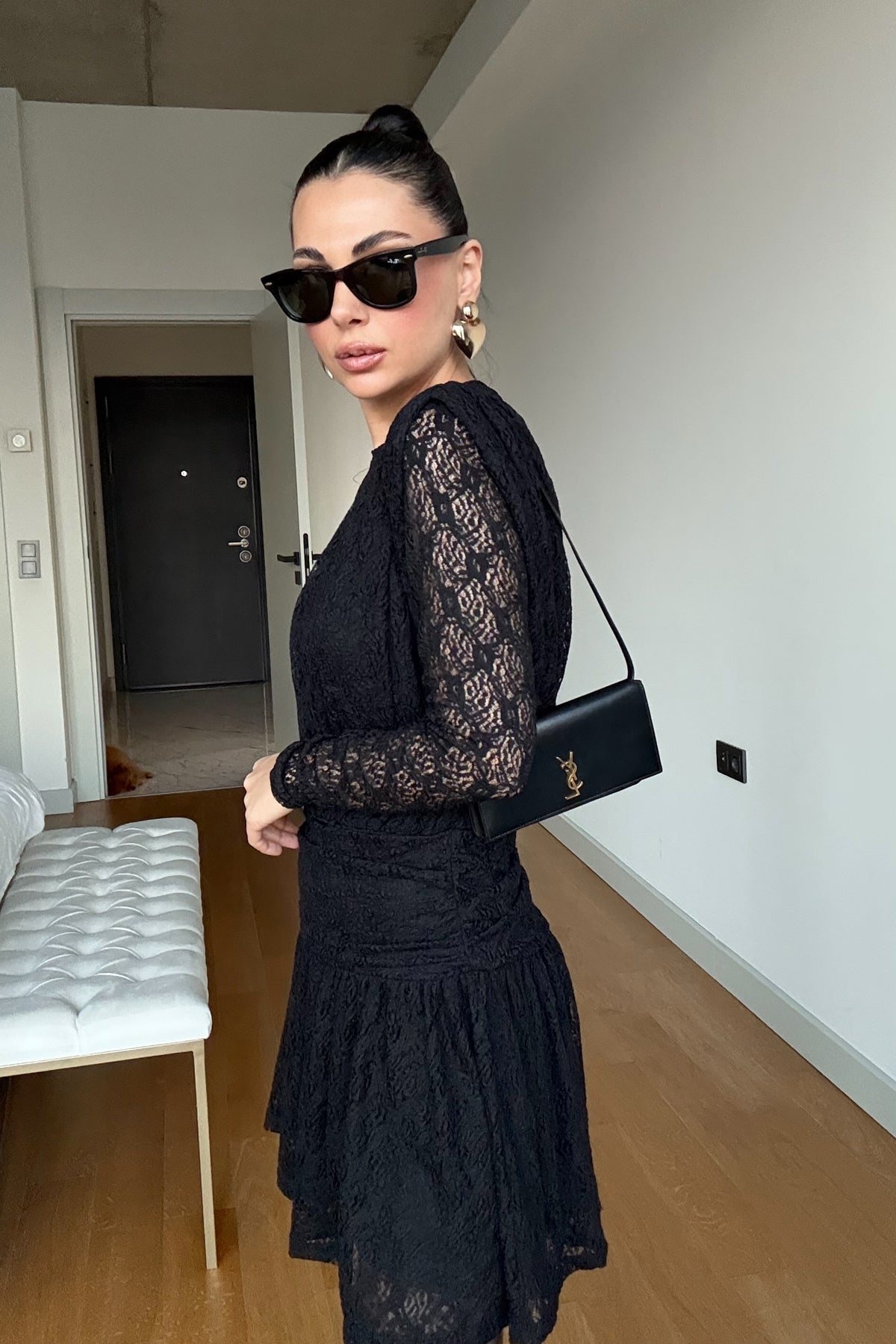 Siyah Güpürli Midi Tasarım Elbise SY-3489-Siyah