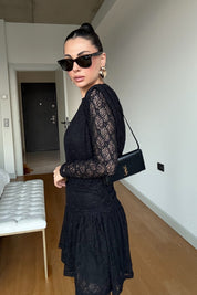 Siyah Güpürli Midi Tasarım Elbise SY-3489-Siyah