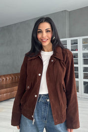 Kahve Cep Detaylı Bomber Ceket SY-3462-Kahve