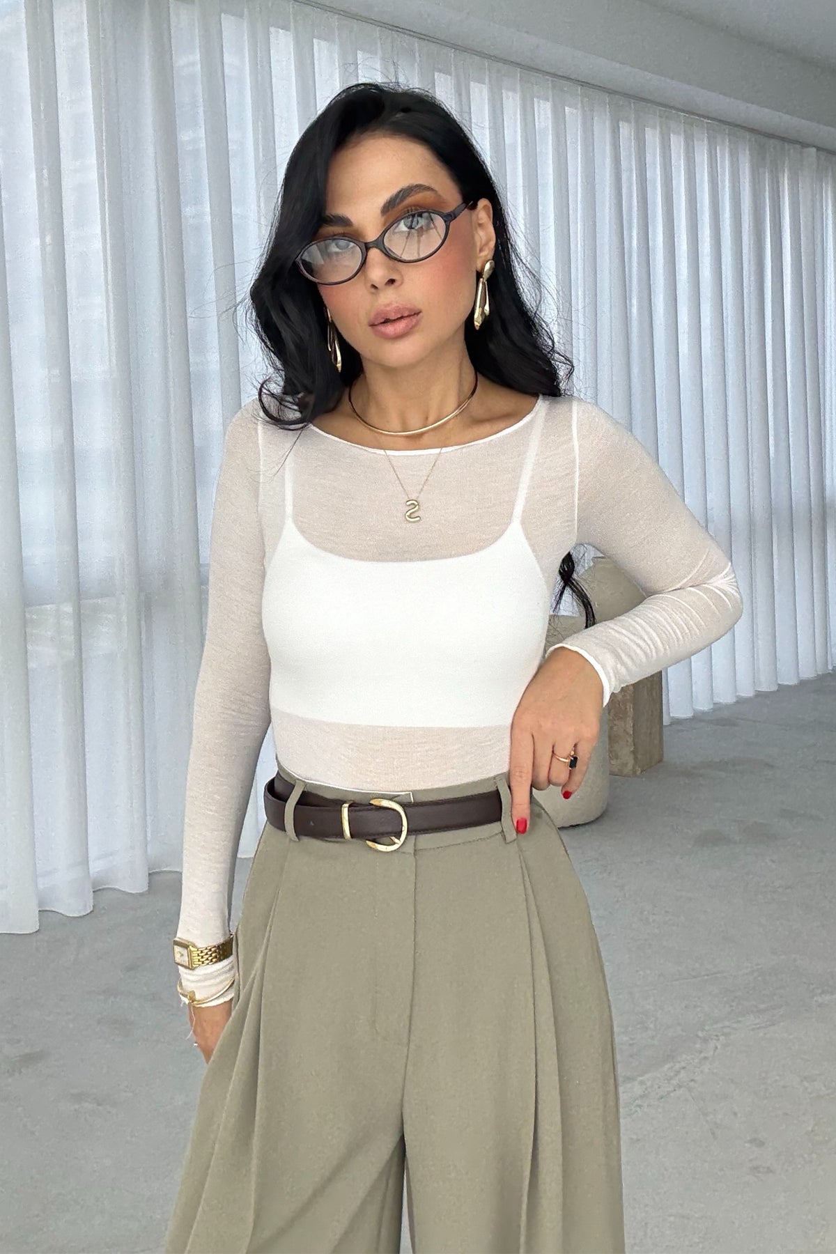 Kayık Yaka Kaşmir Ekru Transparan Body SY-3425-Ekru