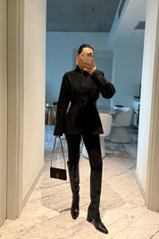 Siyah Belden Oturmalı Kaşe Özel Üretim Ceket SY-3416-Siyah