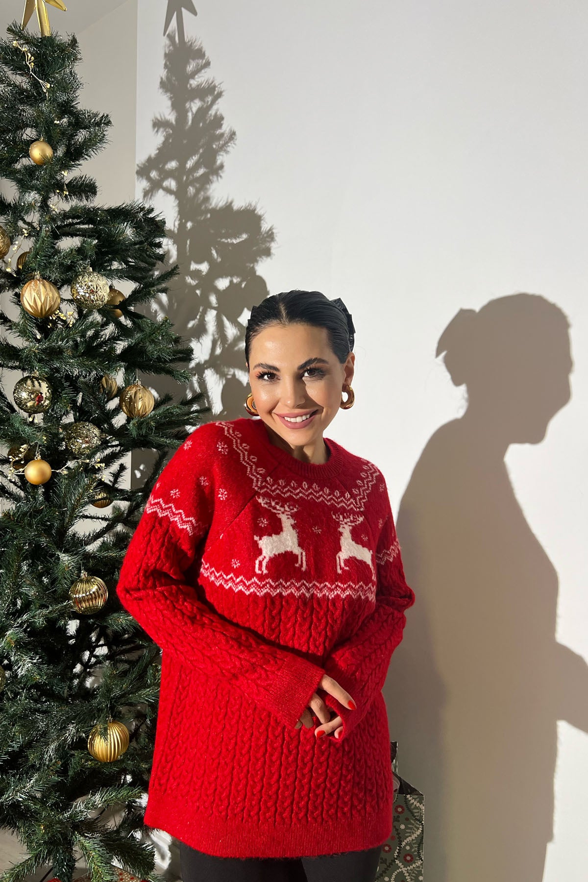 Kırmızı Bisiklet Yaka Örgü Triko Kazak SY-1406-Kırmızı