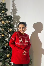 Kırmızı Bisiklet Yaka Örgü Triko Kazak SY-1406-Kırmızı