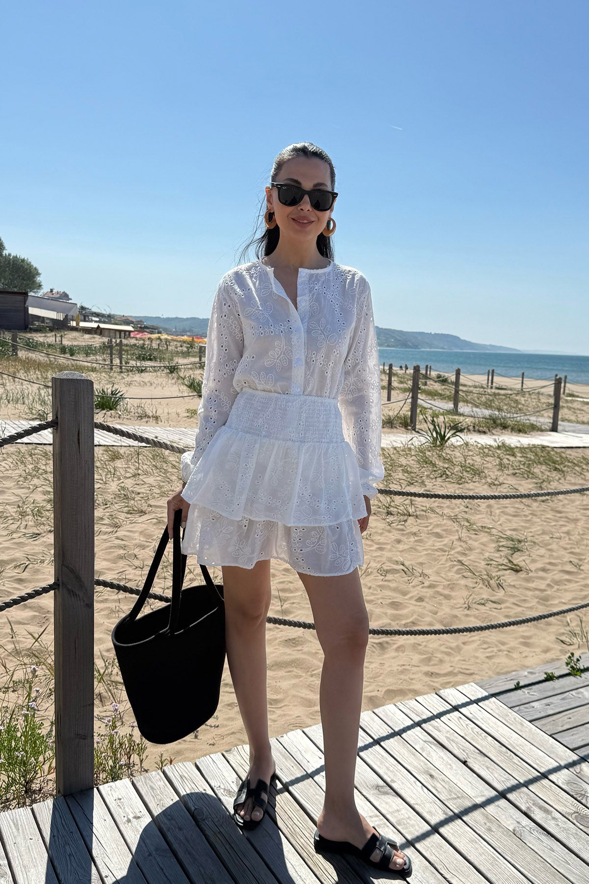 Beyaz Fistolu Gömlek Etek Takım SY-3120-Beyaz