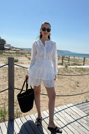 Beyaz Fistolu Gömlek Etek Takım SY-3120-Beyaz