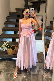 Pembe Sırt Bağlamalı Pötikare Fırfırlı Bluz SY-3734-Pembe