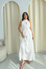 Beyaz Halter Yaka Ponce Bluz Etek Takım SY-3270-Beyaz