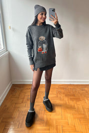 Antrasit Teddy Bear Nakışlı Triko Kazak SY-2839-Antrasit