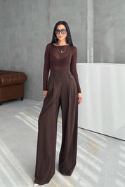 Kahverengi Düğme Detaylı Maskülen Pantolon SY-3440-Kahve