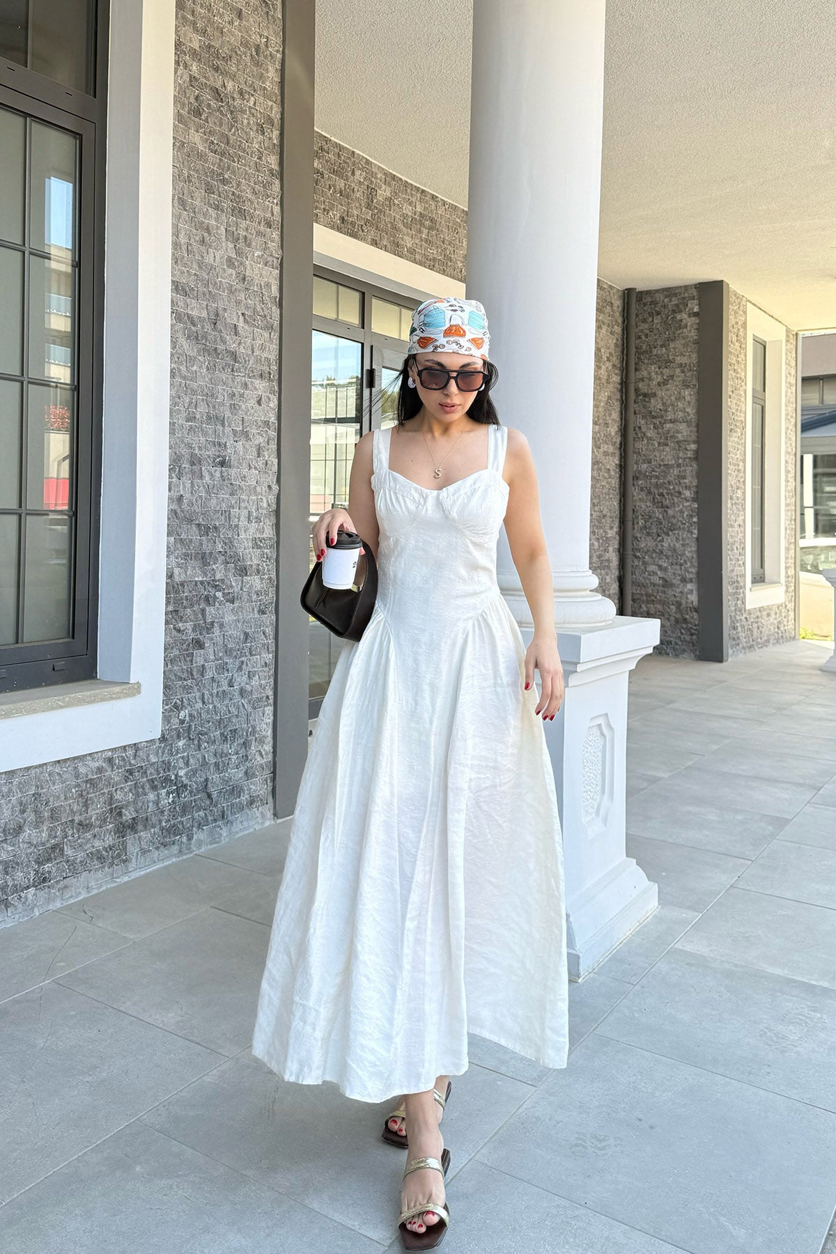 Bej Yanları Büzgülü Göğüs Kuplu Elbise SY-3092-Bej