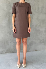 Kahve Taş Baskılı Kısa Kollu Elbise SY-2812-Kahve