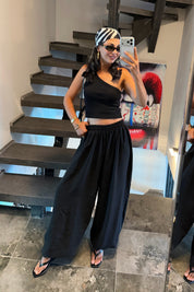 Siyah Beli Lastikli Şalvar Pantolon SY-3761-Siyah