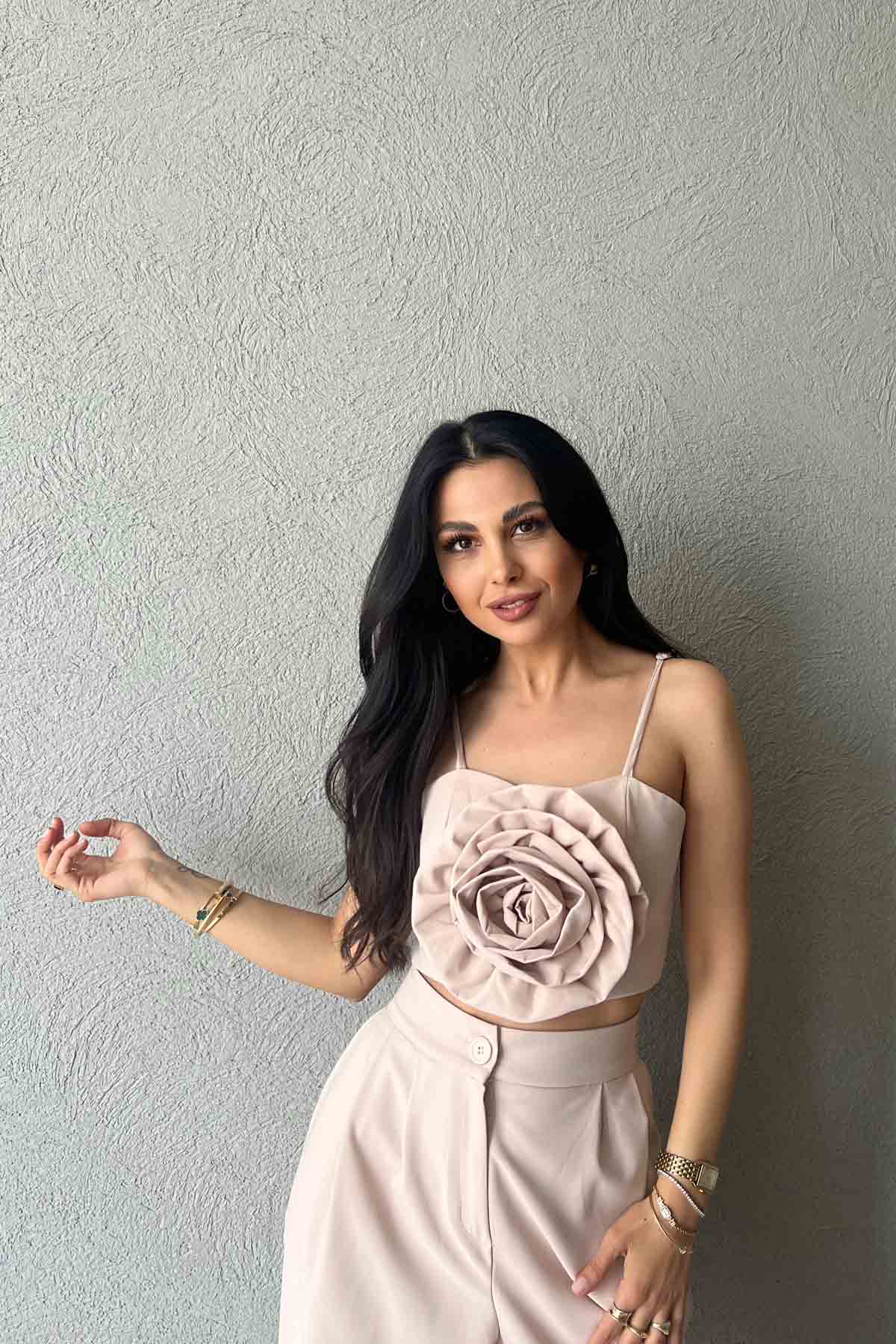 Bej Gül Detaylı Askılı Büstiyer SY-2027-Bej