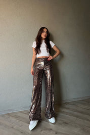 Leopar Desenli Pullu Beli Lastikli Bol Paça Pantolon SY-1296-Leopar