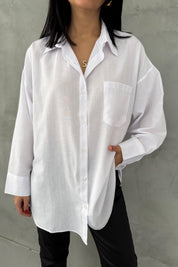 Beyaz Cepli Kadın Gömlek SYM-3429-Beyaz