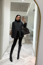 Antrasit Tek Düğmeli Dik Yaka Detaylı Tasarım Ceket SY-3482-Antrasit