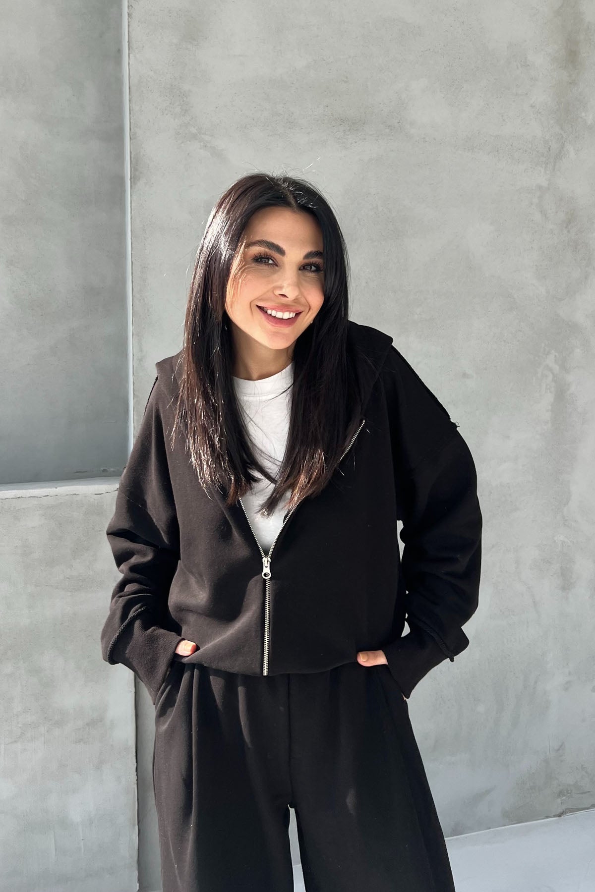 Siyah Pianosa Bol Paça Eşofman Hırka Takım SY-2693-Siyah