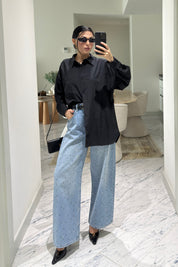 Mavi Taş Detaylı Wide Leg Jean SY-3629-Mavi