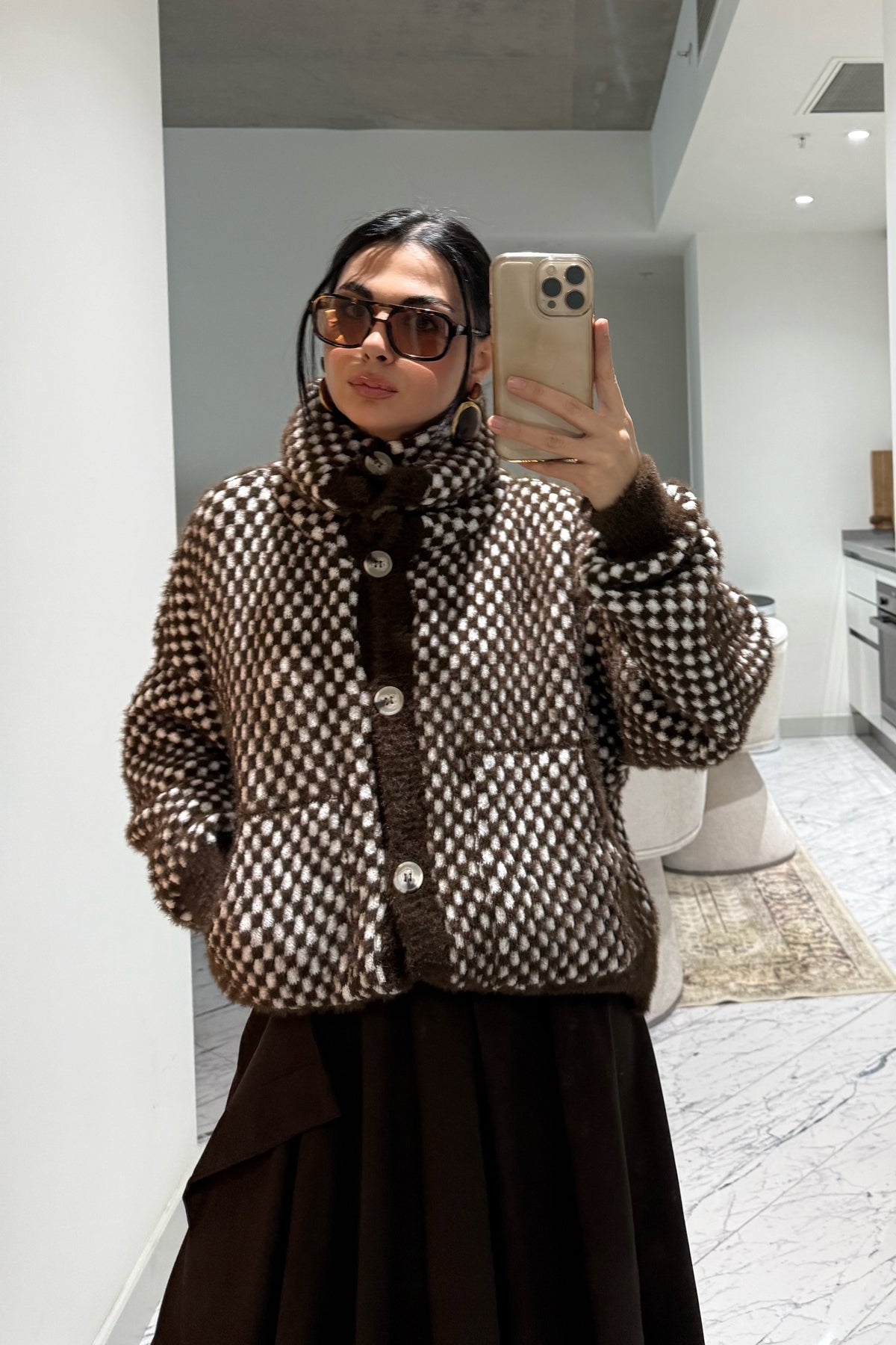 Kahverengi Kareli Cepli Hırka SY-3538-Kahverengi