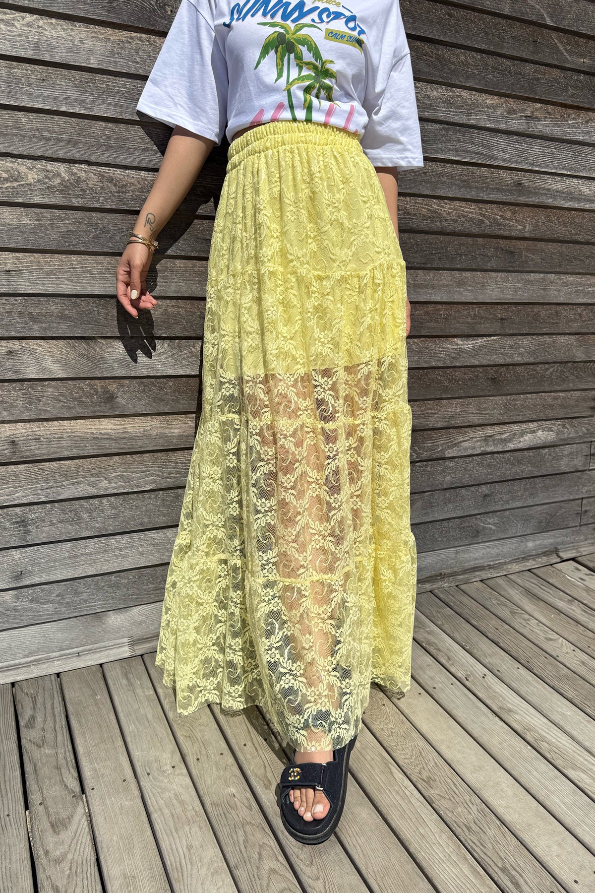 Sarı Astarlı Dantel Etek SY-3169-Sarı