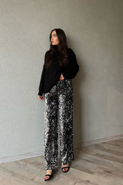 Gümüş Pullu Beli Lastikli Astarlı Pantolon SY-1356-Gümüş