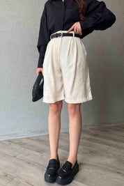 Bej Çift Pile Detaylı Basic Bermuda Şort SY-2010-Bej