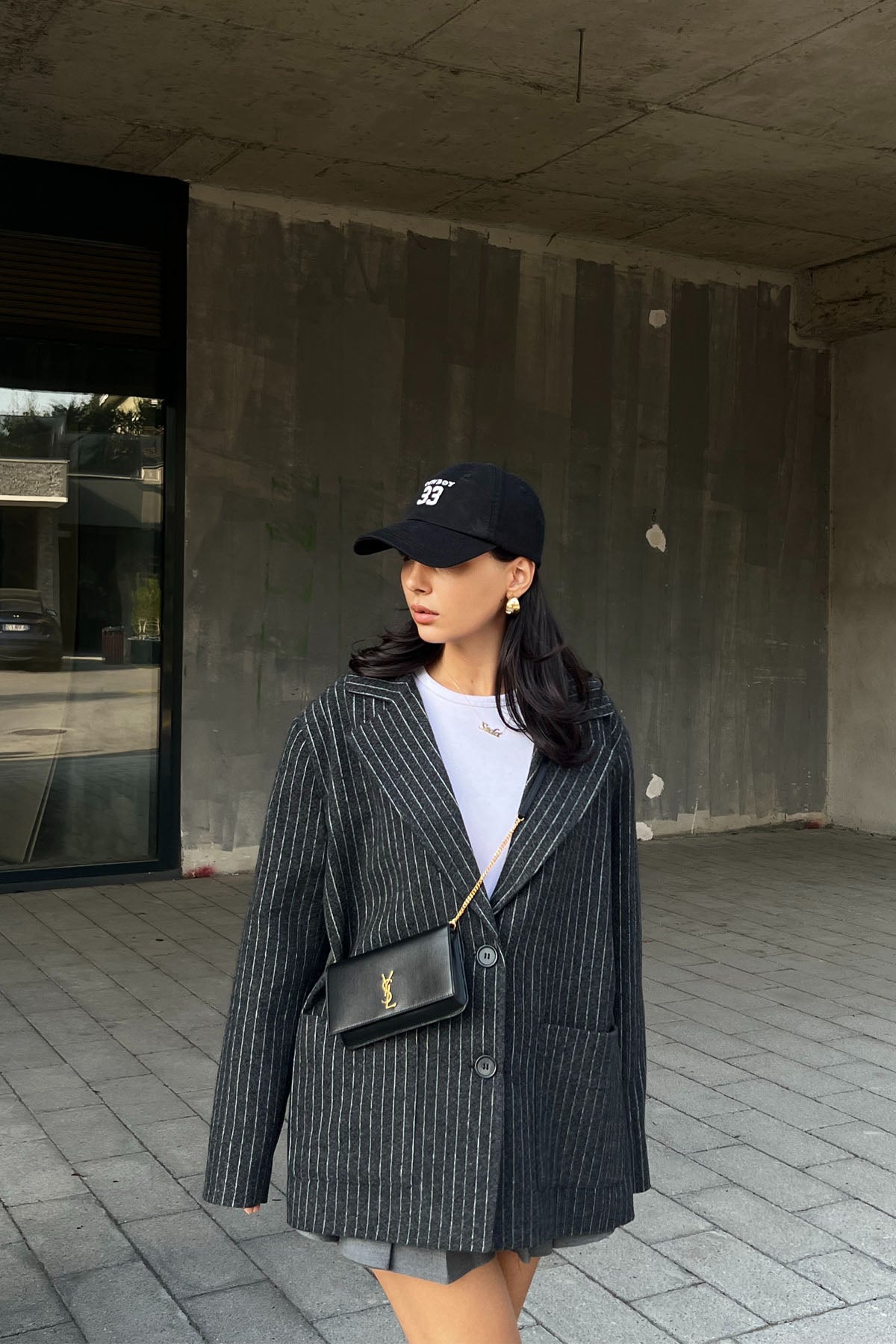 Antrasit Çizgili Kaşe Blazer Tasarım Ceket SY-2470-Antrasit