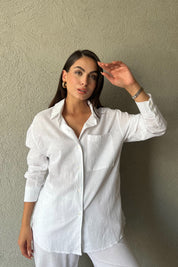 Beyaz Keten Gömlek Pantolon Takım SY-2246-Beyaz