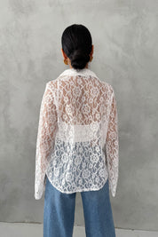 Beyaz İspanyol Kol Dantelli  Gömlek SY-3090-Beyaz