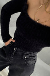 Siyah Sakallı Kayık Yaka Triko Kazak SYM-3426-Siyah