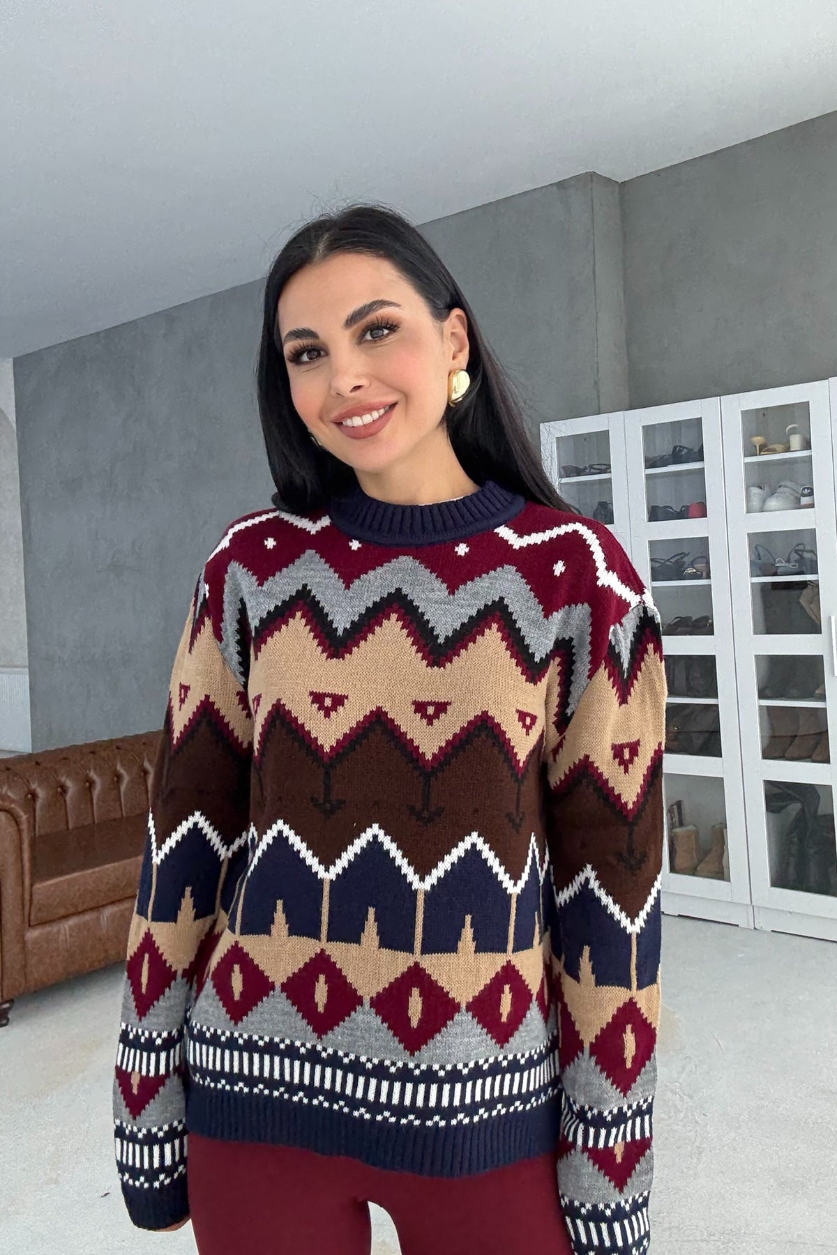 Lacivert Çok Renkli Zigzag Kazak SY-3459-Lacivert