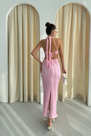 Pembe Deniz Yıldızı Detalı Maxi Elbise SY-3298-Pembe