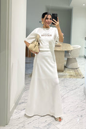 Beyaz Premium Uzun Saten Çan Etek SY-3685-Beyaz