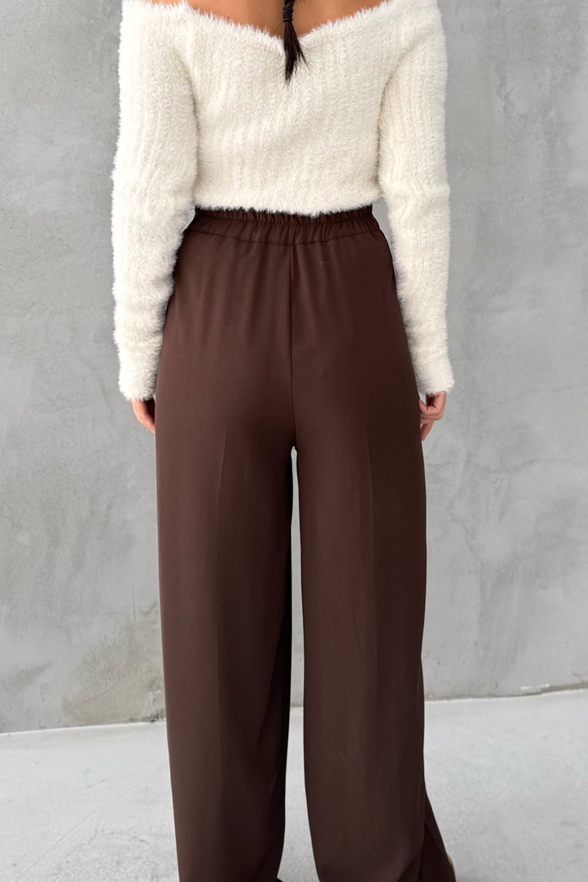 Kahve Gold Düğme Detaylı Palazzo Pantolon SY-3424-Kahve