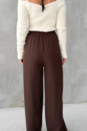 Kahve Gold Düğme Detaylı Palazzo Pantolon SY-3424-Kahve