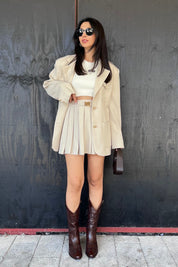 Bej Premium Gold Düğme detaylı Ceket ve Etek Takım SY-0982-Bej