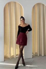 Bordo Kısa Kaşe Etek SY-3480-Bordo