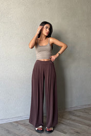 Kahve Önü Pileli Rahat Marka Model Pantolon SY-2232-Kahve