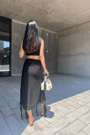 Siyah Derin Yırtmaçlı Fırfır Detay Etek SY-0702-Siyah