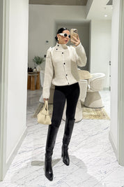 Bej Siyah Düğmeli Triko Hırka SY-3578-Bej