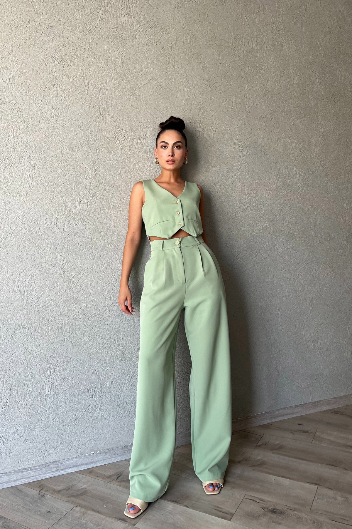 Yeşil Özel Dikim Yelek ve With Vest Pantolon Takım SY-1841-Yeşil