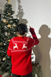 Kırmızı Bisiklet Yaka Örgü Triko Kazak SY-1406-Kırmızı