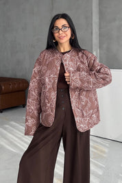 Haki Etnik Desenli Astarlı Kapitone Mont SY-3448-Haki