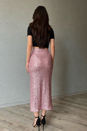 Pudra Pullu Fermuarlı Yırtmaç Detaylı Midi Etek SY-1327-Pudra