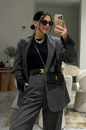 Gri Kareli Blazer Ceketli Pantolon Takım SY-3574-Gri