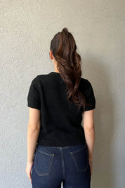 Siyah Bisiklet Yaka Kısa Kol Triko SY-1596-Siyah